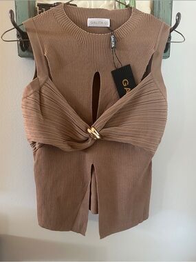 NWT Galita Ribbed Knot Front Tank Top - Taupe Brown Size Large